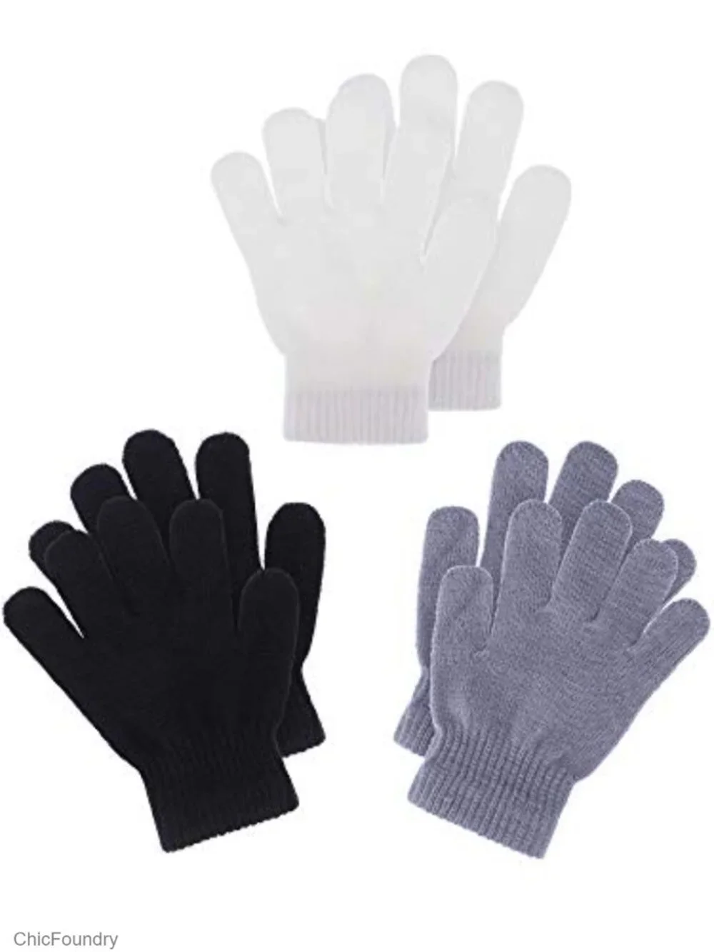 3 Pairs Toddler Winter Knitted Gloves Full Finger Mittens for Boys Girls